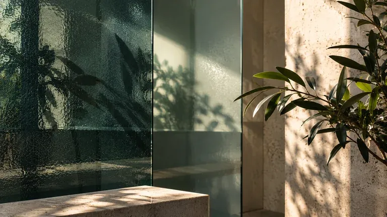 Translucent glass, foliage and intersecting light