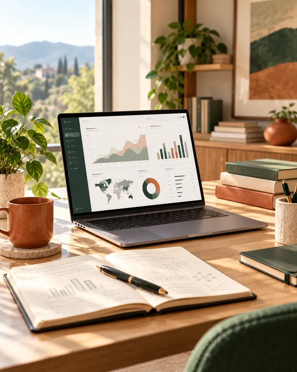 Monitor displaying analytical dashboards for modelling and comparison