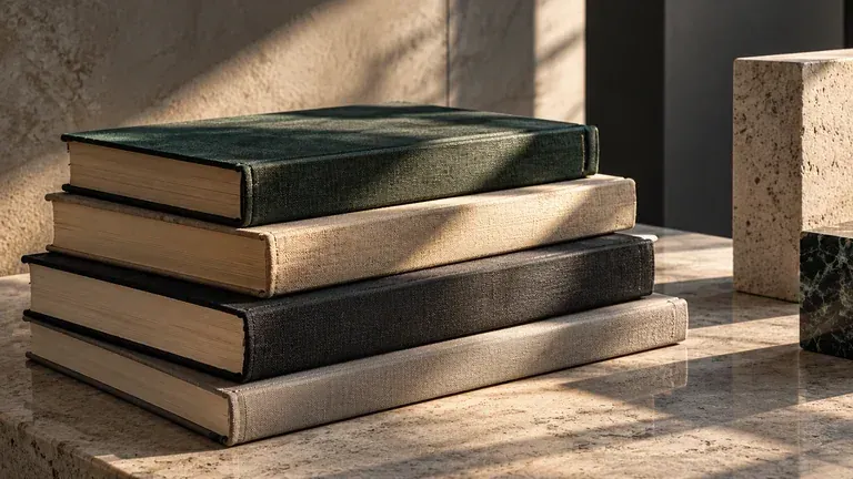 Reference books arranged in a stack