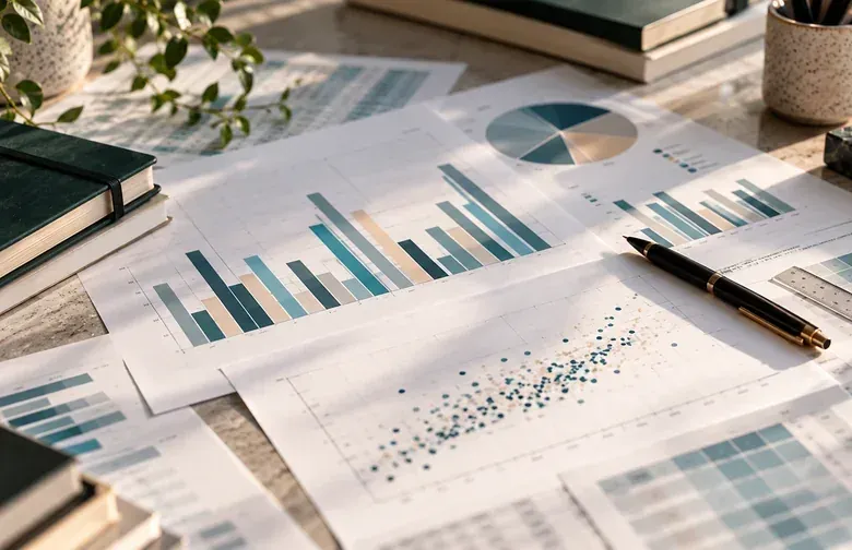 Analytical reports and charts on paper