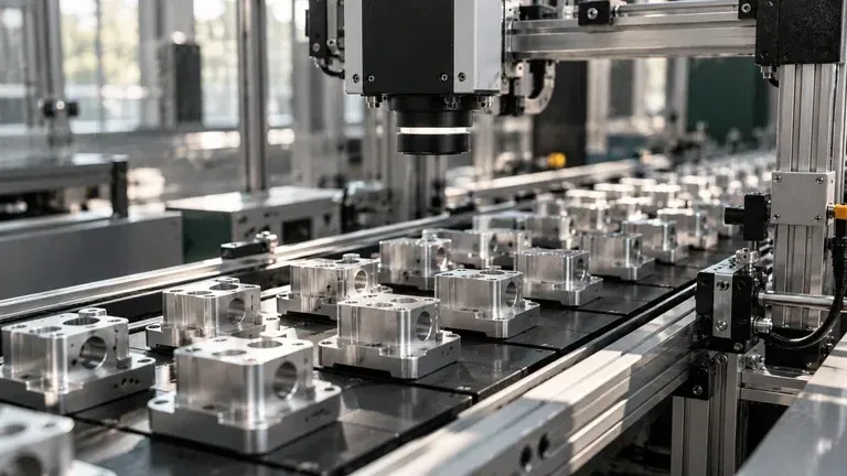 Precision components on an industrial inspection line, illustrating analytical applications